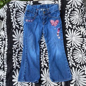 GAP Girls Blue Jeans with Pink Butterfly Embroidery